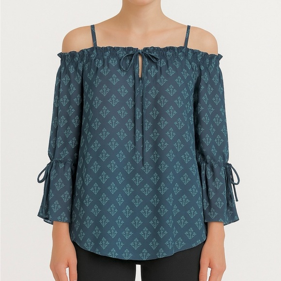 FIGUE 100% silk off shoulder Pom Pom blouse - Picture 1 of 12